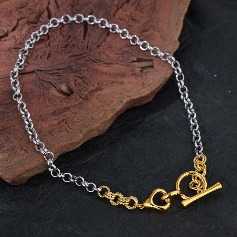 NEW Two Tone 18K Gold Plated Circle Bar Toggle Link Chain Necklace